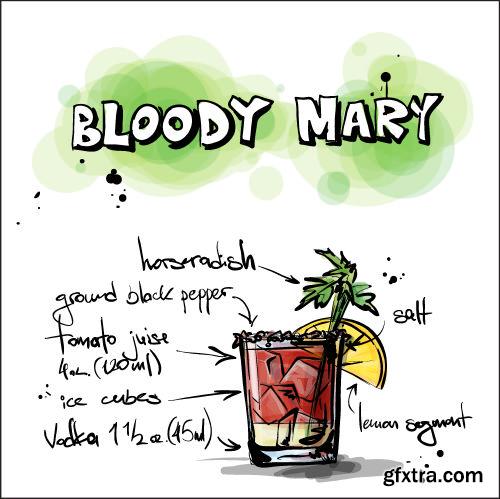 Hand Drawn Illustrations of Cocktail 25xEPS