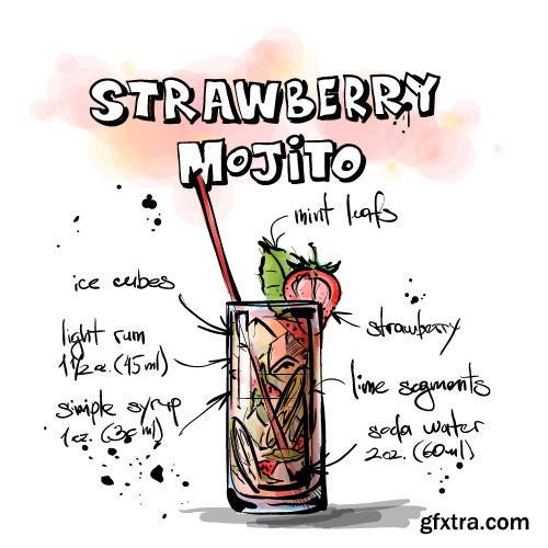 Hand Drawn Illustrations of Cocktail 25xEPS