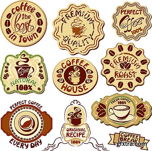 Labels and stickers - Coffee, stylized icons - Vector