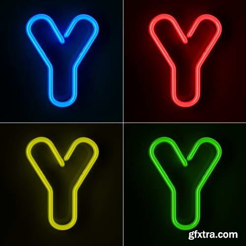 Neon Letters Rendered in 4 Colours on Dark Background 26xJPGs