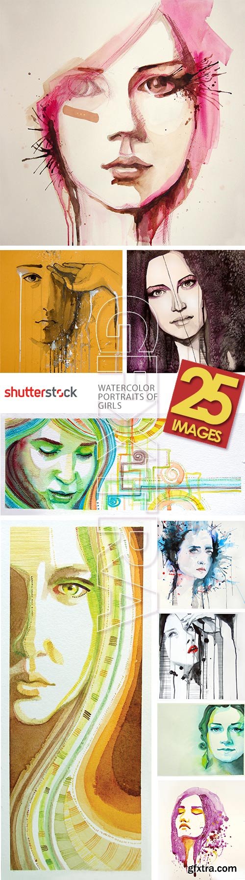 Watercolor Portraits of Girls 25xJPG
