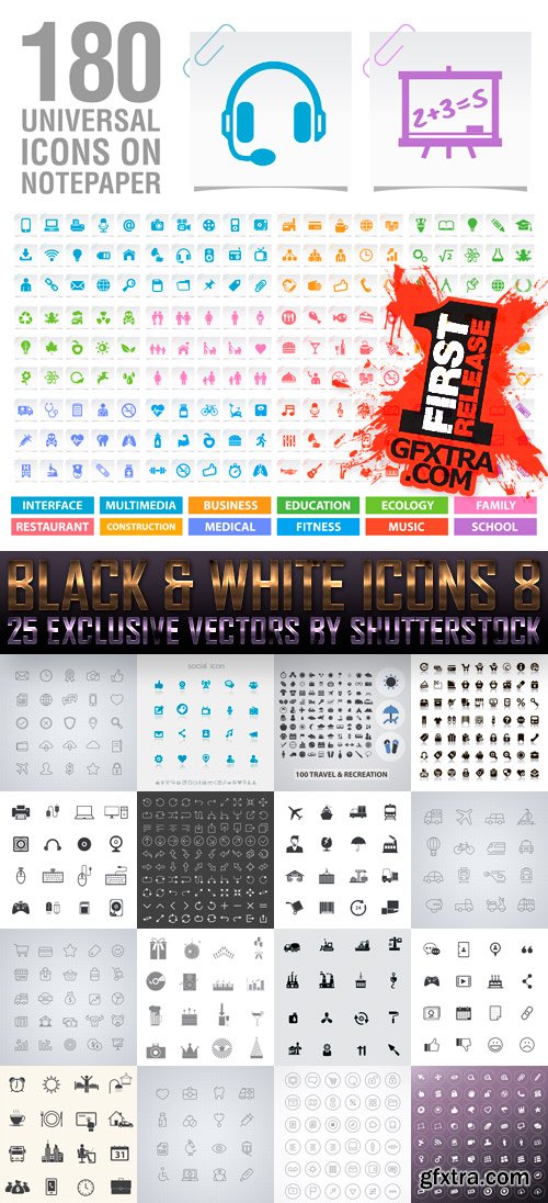 Amazing SS - Black &amp; White Icons 8, 25xEPS