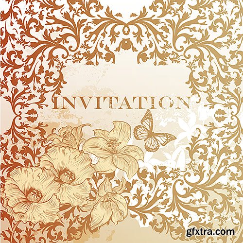 Wedding invitation cards with flowers and butterflies, 2 - Vector