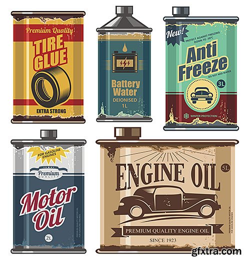 Old-fashioned posters of sixties, auto shop - Vector