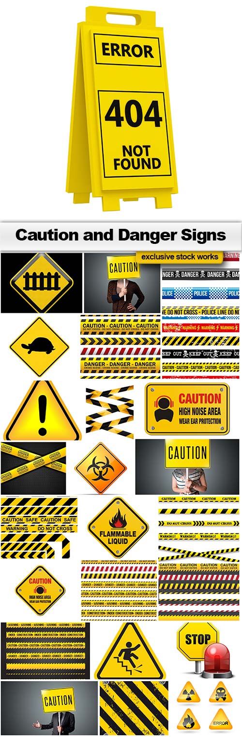 Caution and danger signs - 18 Vectors + 7 JPEGs Caution and danger signs - 18 Vectors + 7 JPEGs