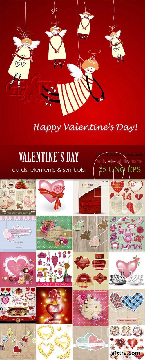 Valentine&#96;s Day cards, elements and symbols, 25xEPS