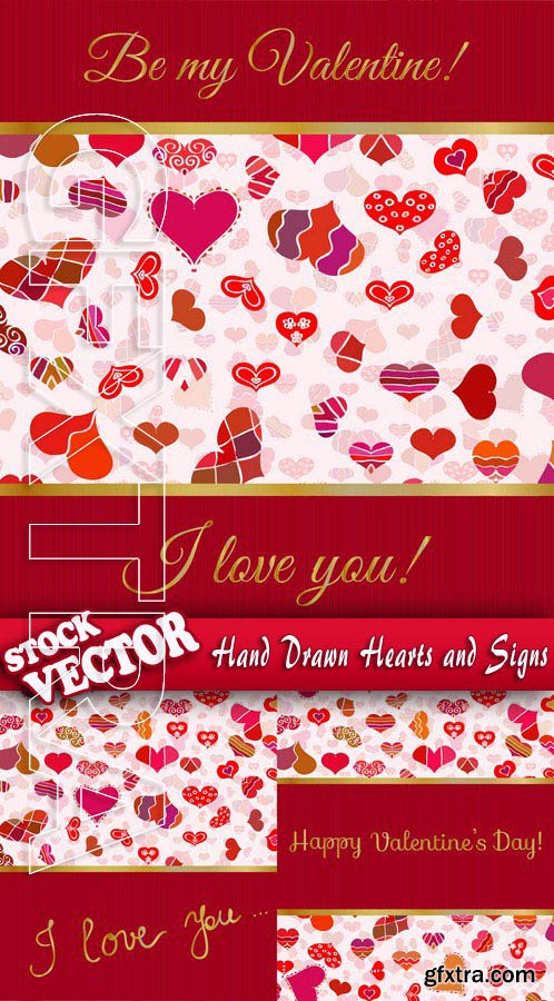 Stock Vector - Hand Drawn Hearts and Signs