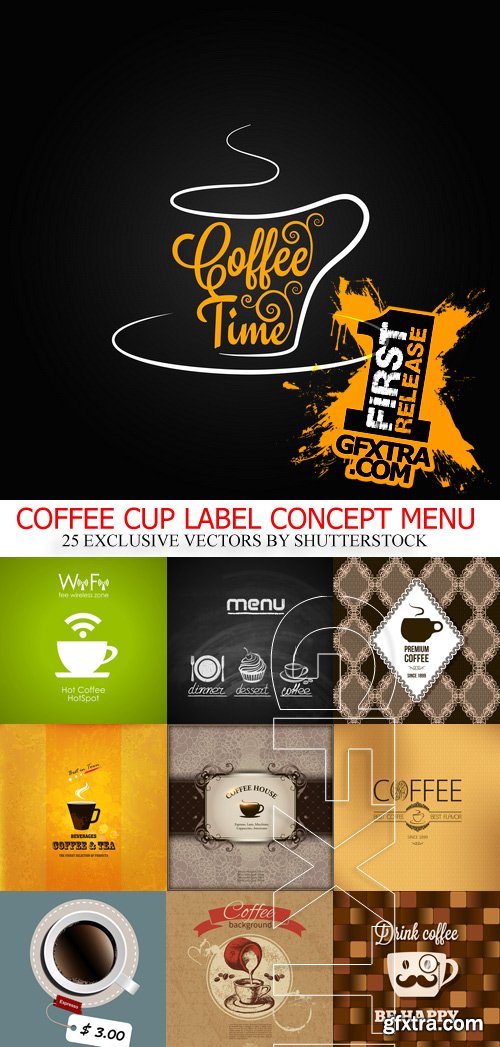 Amazing SS - Coffee cup label concept menu, 25xEPS Amazing SS - Coffee cup label concept menu, 25xEPS