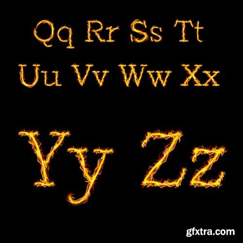 Stock Vector - Alphabet Letters in Fire Flames