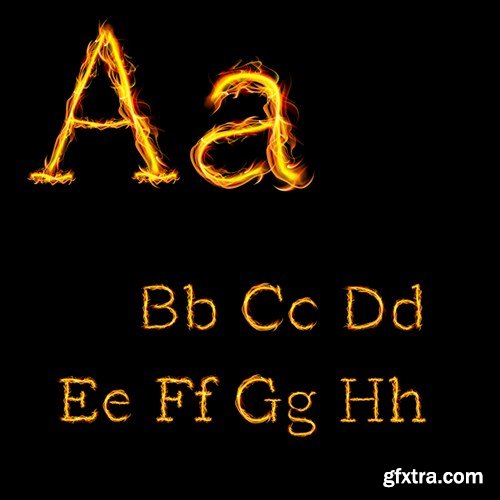 Stock Vector - Alphabet Letters in Fire Flames