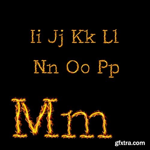 Stock Vector - Alphabet Letters in Fire Flames
