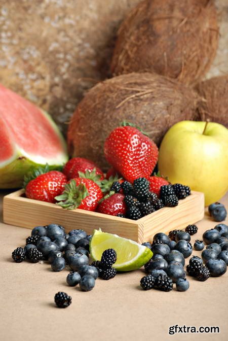 Vegetables and Fruits on White Background 49xJPG