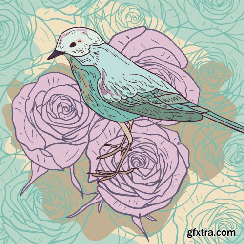 Decorative patterns with flowers and birds