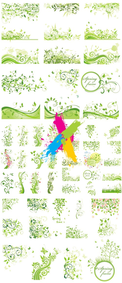 Green Floral Design Elements Vector
