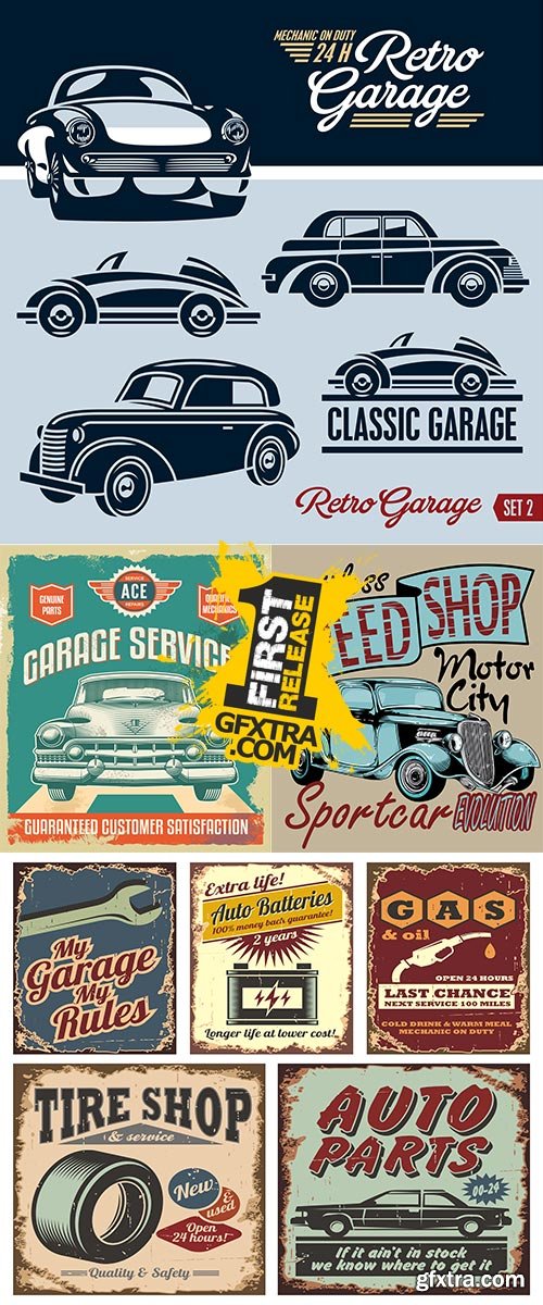 Stock: Vintage Garage sign, vector illustration