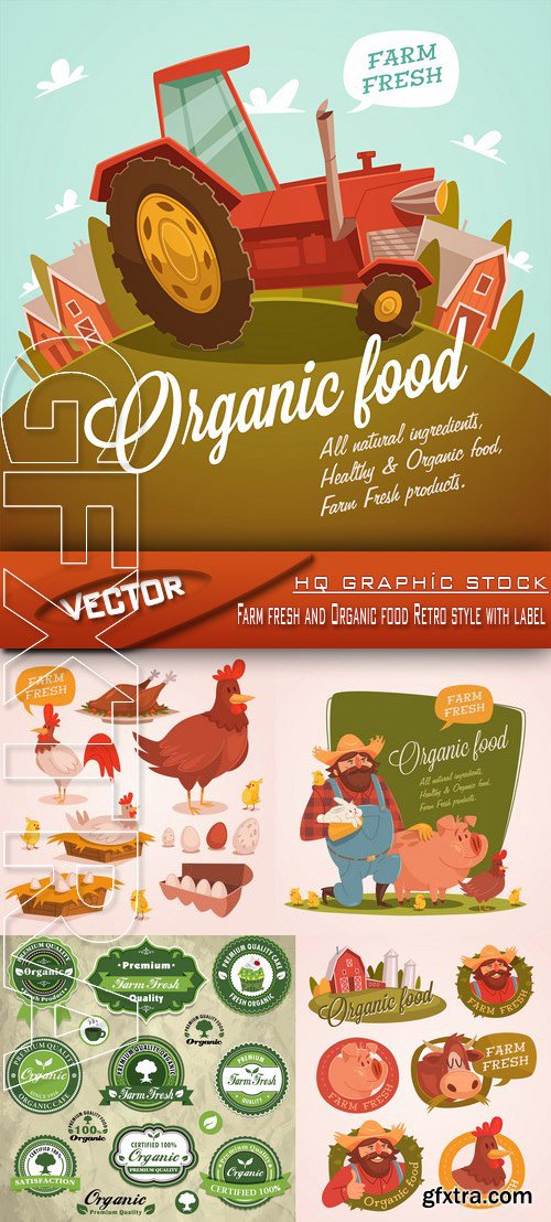 Stock Vector - Farm fresh and Organic food Retro style with label Stock Vector - Farm fresh and Organic food Retro style with label