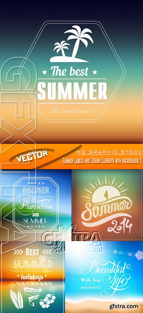 Stock Vector - Summer Labels and Design Elements with backrounds 5