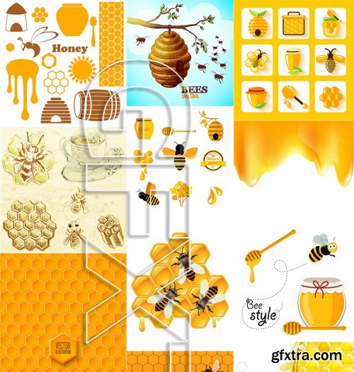Stock Vectors - Honey, Bee, 25xEPS Stock Vectors - Honey, Bee, 25xEPS