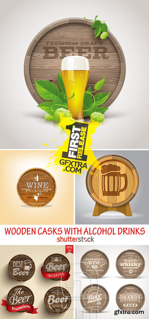 Amazing SS - Wooden casks with alcohol drinks, 22xEPS