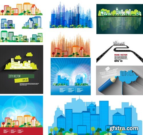 Stock Vectors - City background, 25xEPS