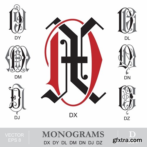Abstract Monogram in vector set by stock 2 18xEPS
