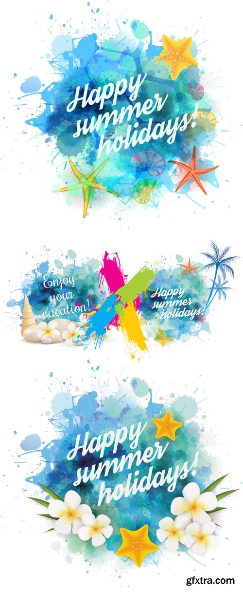 Summer Holidays Blue Banners Vector