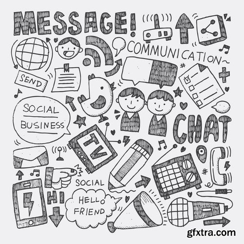 Amazing SS - Doodle Communication Social Backround, 25xEPS