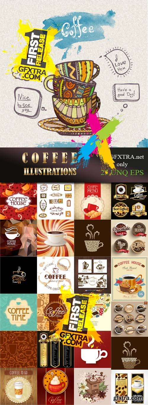 Coffee illustrations, 25xEPS