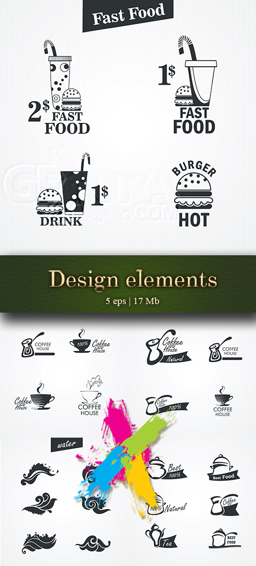 Design elements:fast food,waves, Coffee and cooking symbols