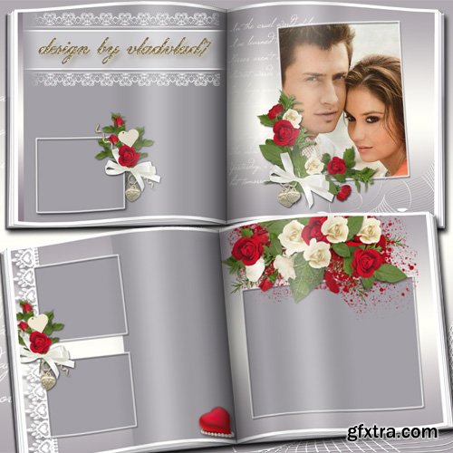 Romantic Photobook with white and red Roses