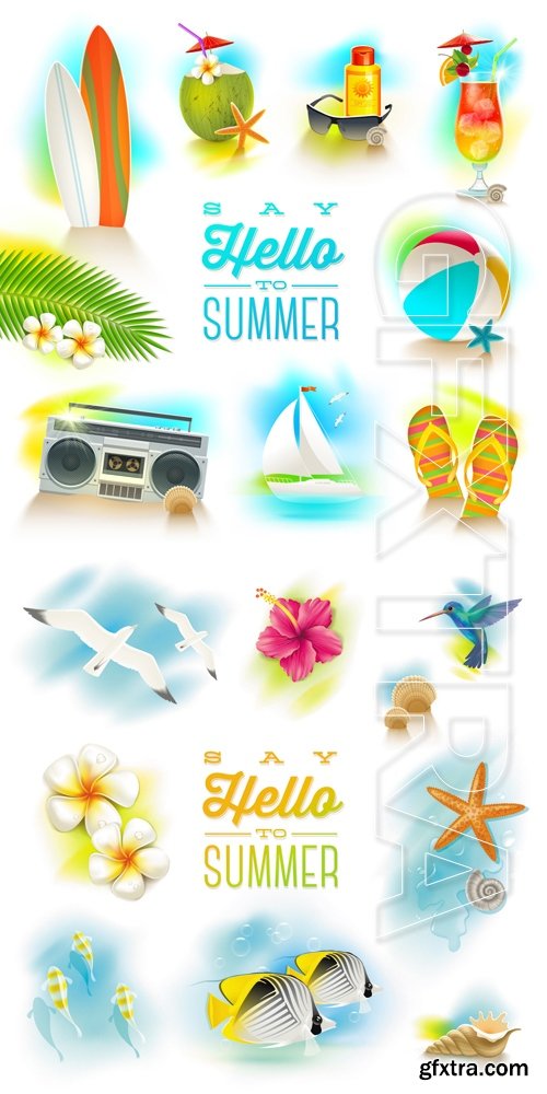 Summer Tropical Icons Vector