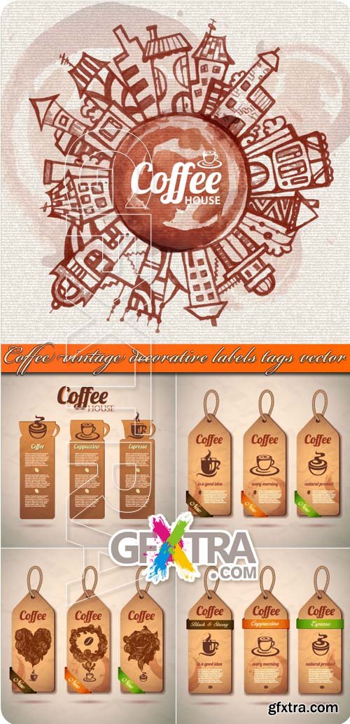 Coffee vintage decorative labels tags vector