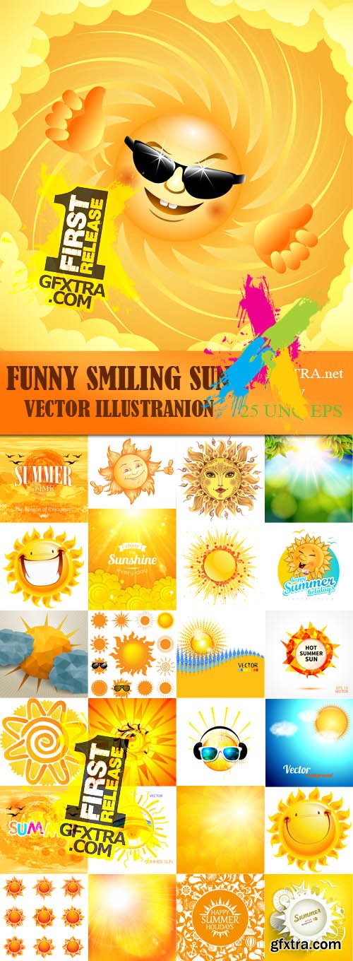 Funny smiling sun vector illustration,25xEPS