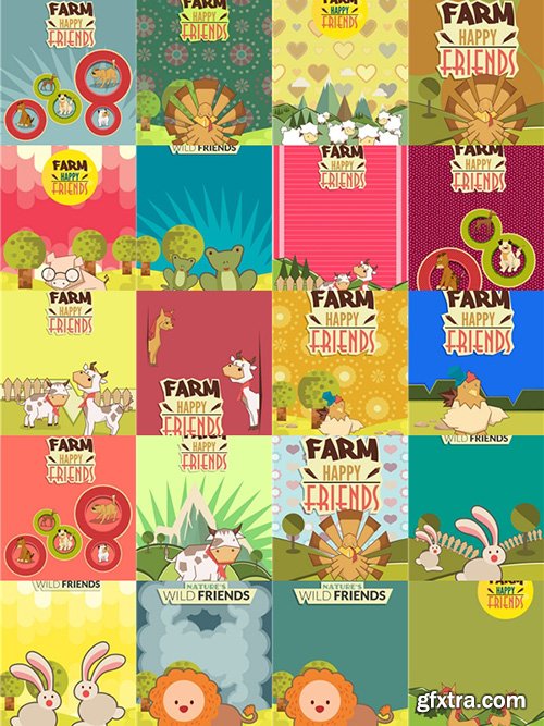 Cute Wild and Funny Animals Illustrations Pack 100xEPS