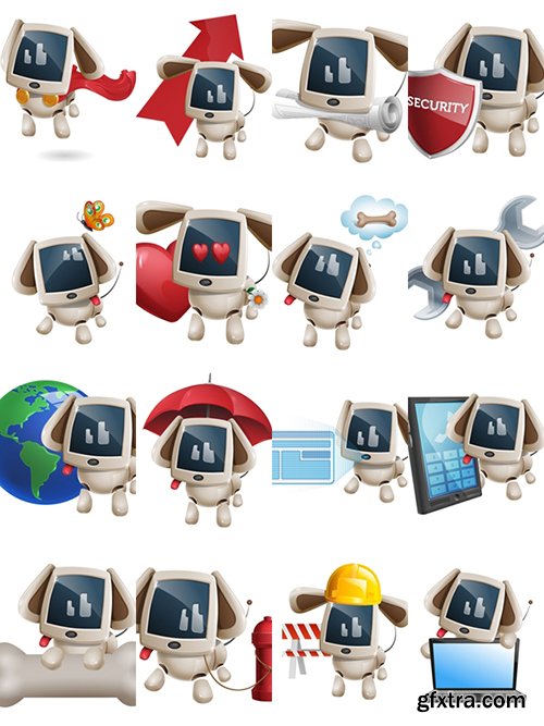 Cute Dog Robot Cartoon Character Set