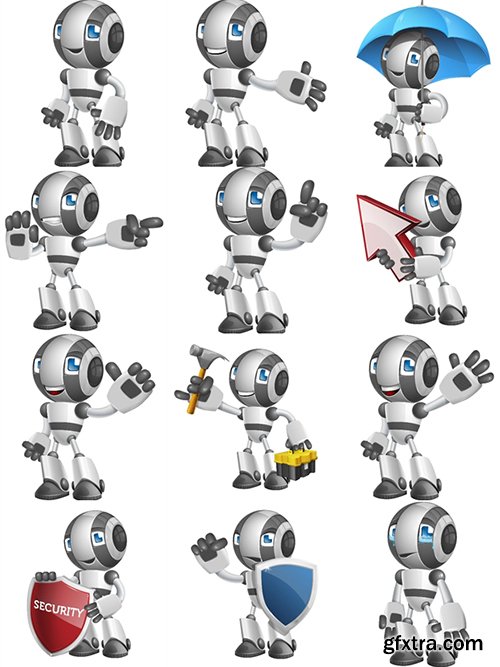 Glossy Robot Cartoon Character Set