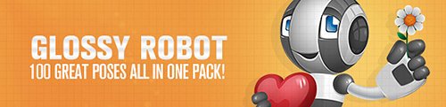 Glossy Robot Cartoon Character Set