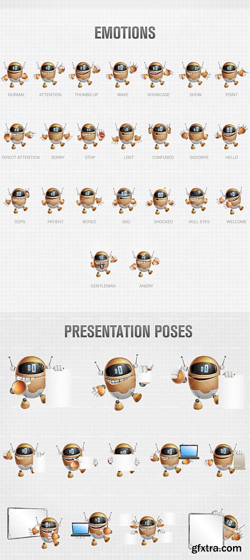 Cute Robot Cartoon Character Set