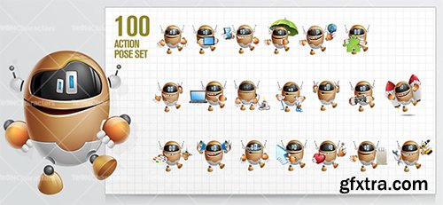 Cute Robot Cartoon Character Set