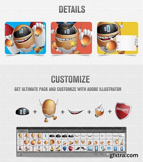 Cute Robot Cartoon Character Set