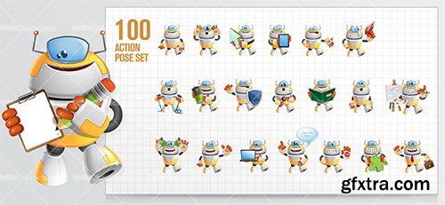 Funny Robot Cartoon Character Set