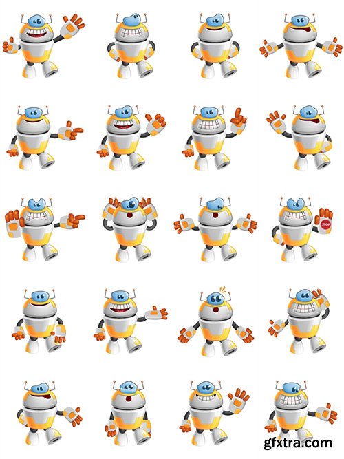 Funny Robot Cartoon Character Set