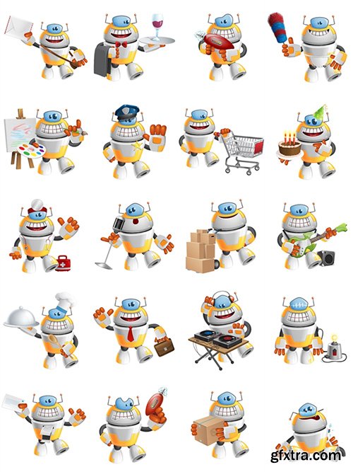 Funny Robot Cartoon Character Set