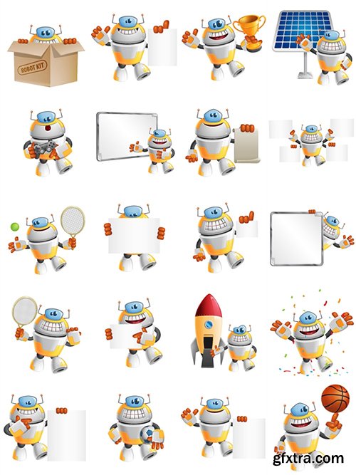 Funny Robot Cartoon Character Set