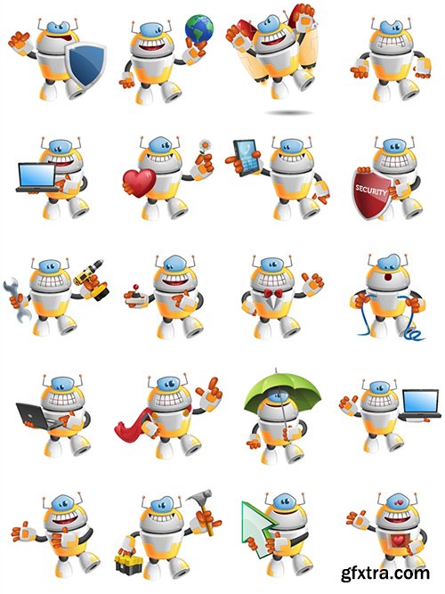Funny Robot Cartoon Character Set