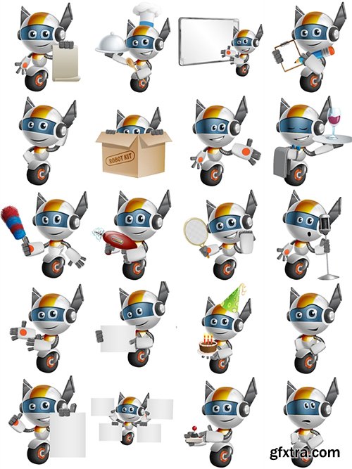 One Wheel Robot Cartoon Character Set One Wheel Robot Cartoon Character Set