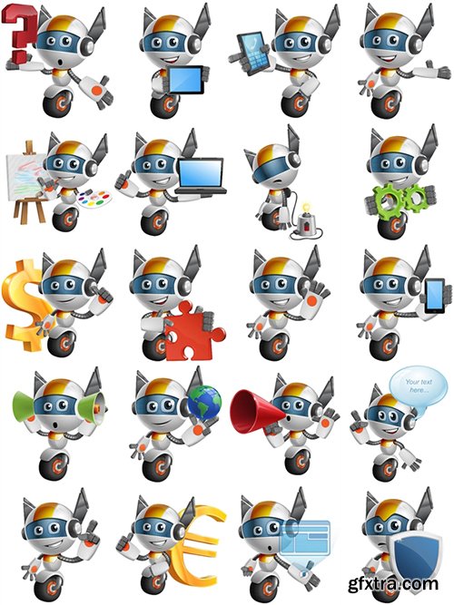 One Wheel Robot Cartoon Character Set One Wheel Robot Cartoon Character Set