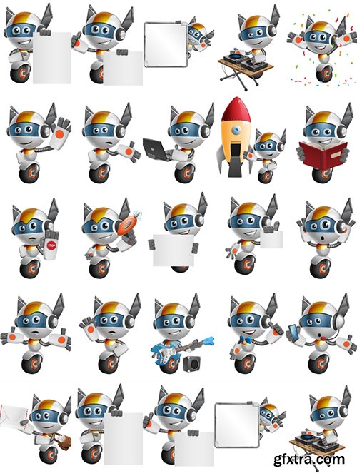 One Wheel Robot Cartoon Character Set One Wheel Robot Cartoon Character Set