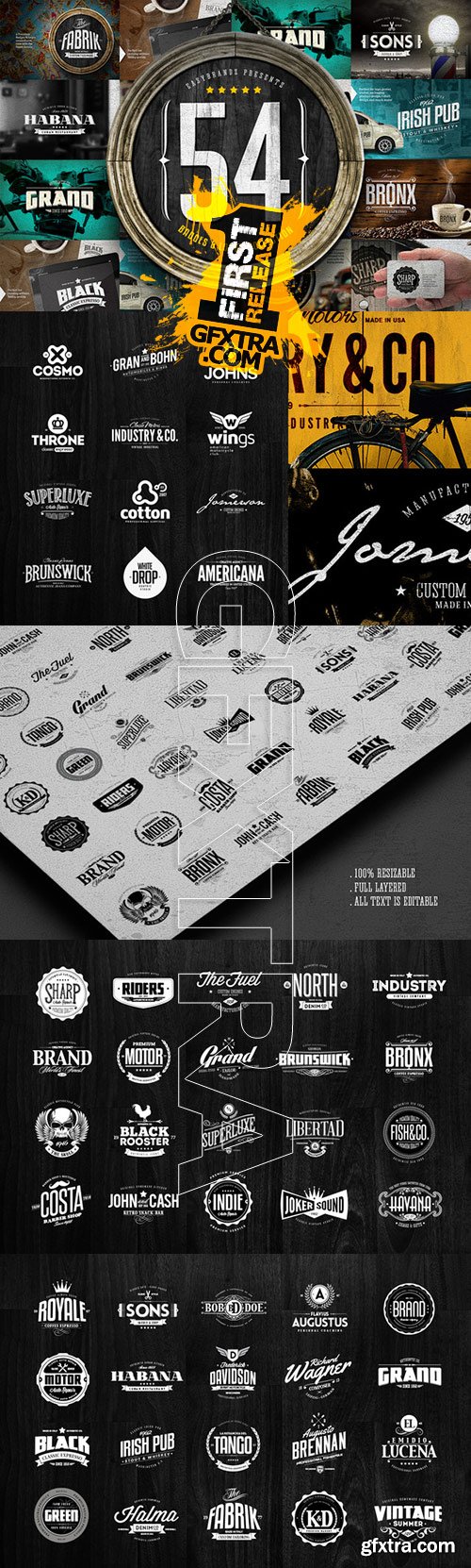 CreativeMarket - 54 Badges &amp; Logos Collection