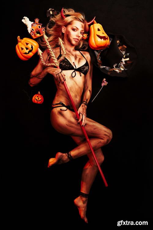Beautiful Devil with Halloween Accessories 7xJPG